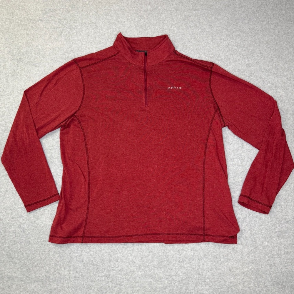 Orvis Classic Collection Mens XL Quarter Zip Pullover Heather Red Long Sleeve